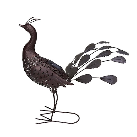Pisos 22 in. Steel Animal Garden Peacock Metal Sculpture Statue w/Solar Light & Ground Stake, Bronze PI2628465